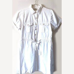 Speed Limit lightweight white utility cotton shirt dress w rose gold button, M